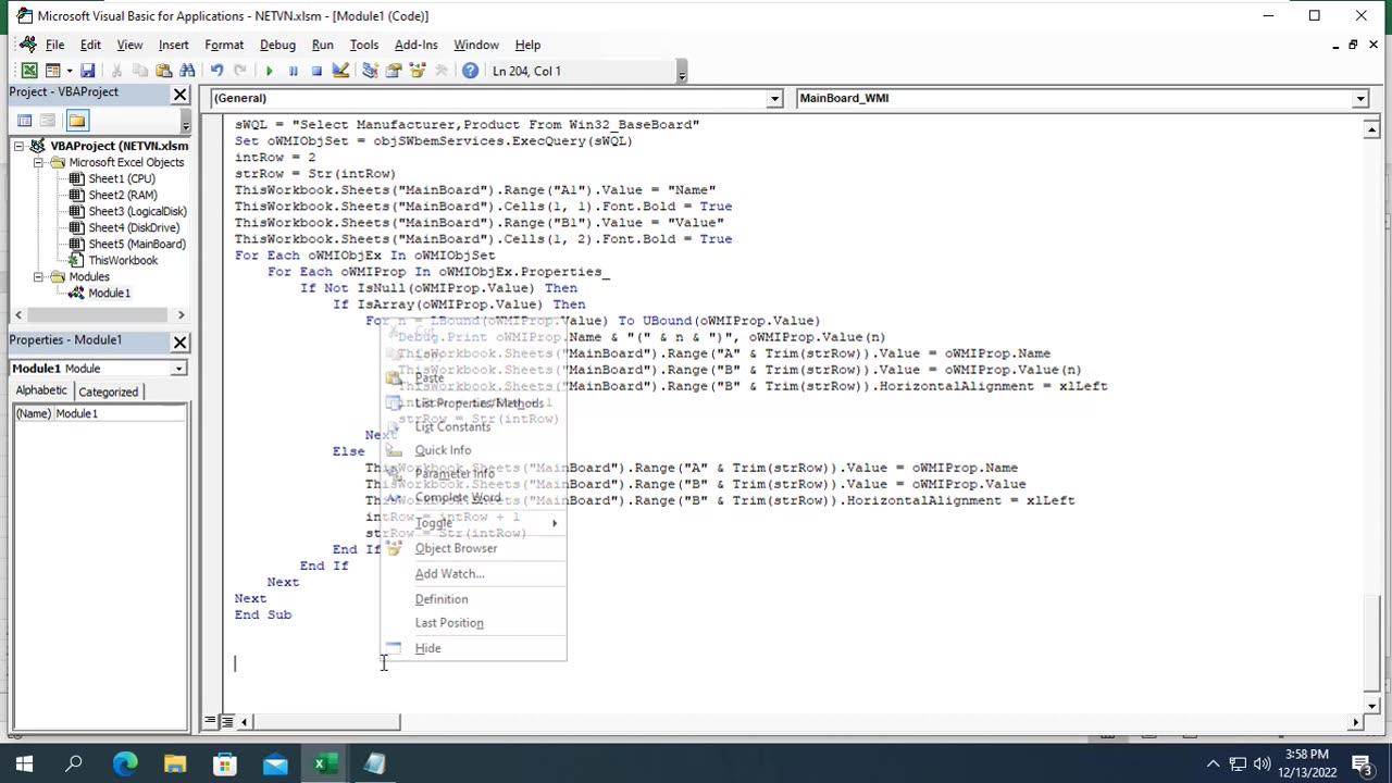 Get all the info of another PC with Excel