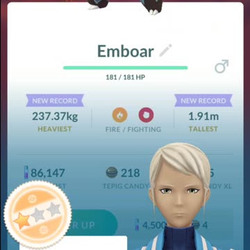 Pokemon Go Evolution - Shiny Pignite (15/0/15 iV) ➡️ Emboar