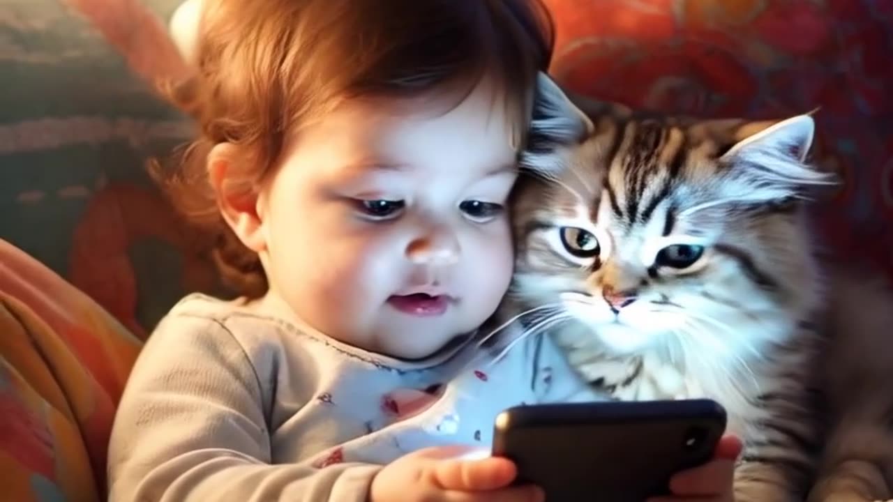 Ai viral Video Cute Baby Girl with Little 😺 Kitty
