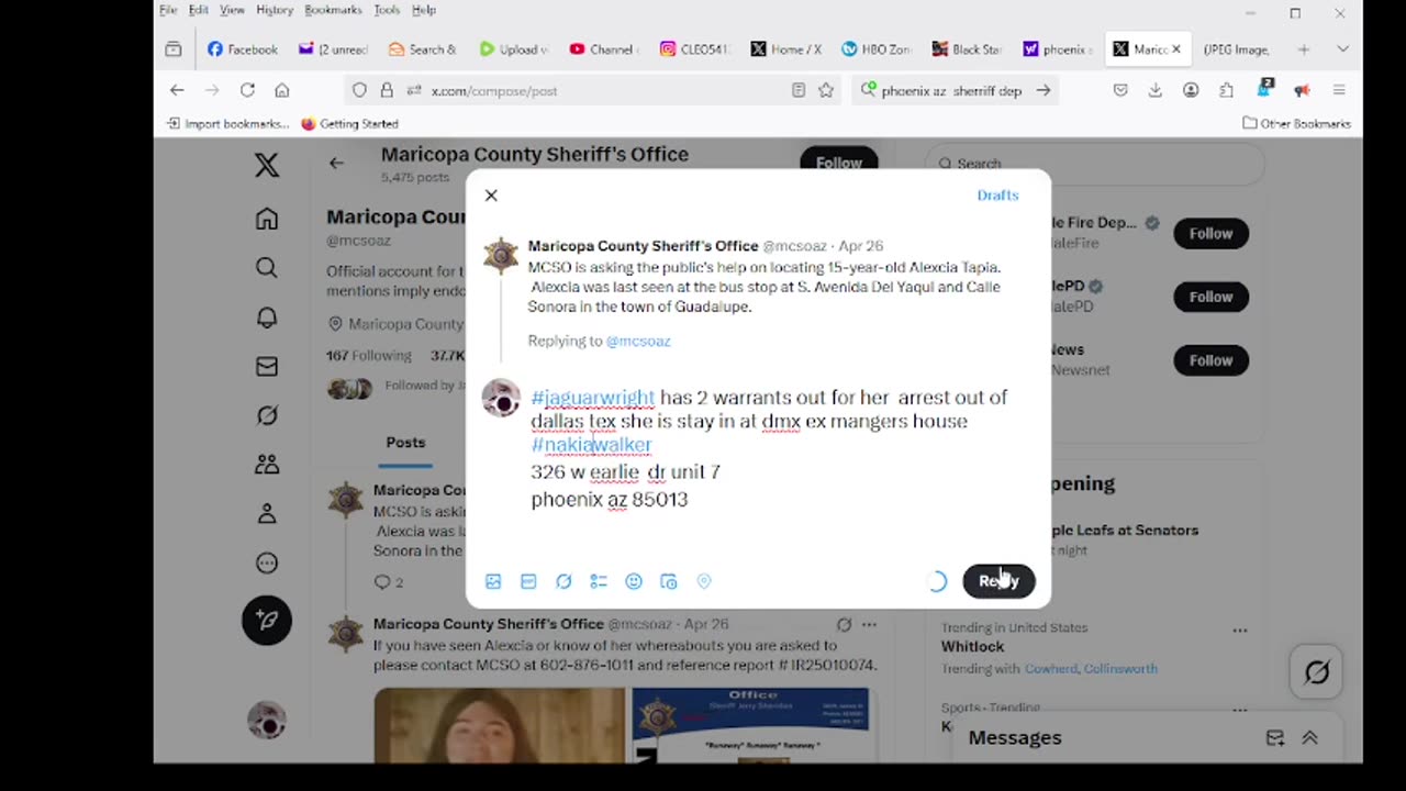 REPORTED JAGUAR WRIGHT TO Maricopa County Sheriff's Office @mcsoaz