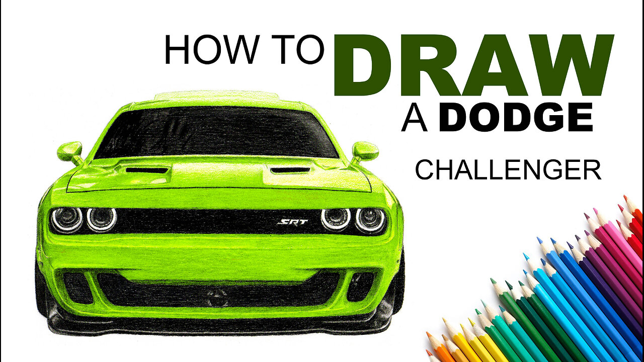 How To Draw a Dodge Challenger With Coloured Pencils.