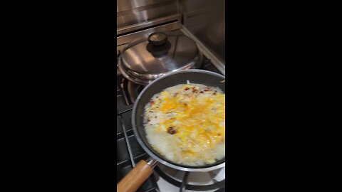 ... and the results. bacon eggs and melted cheese.