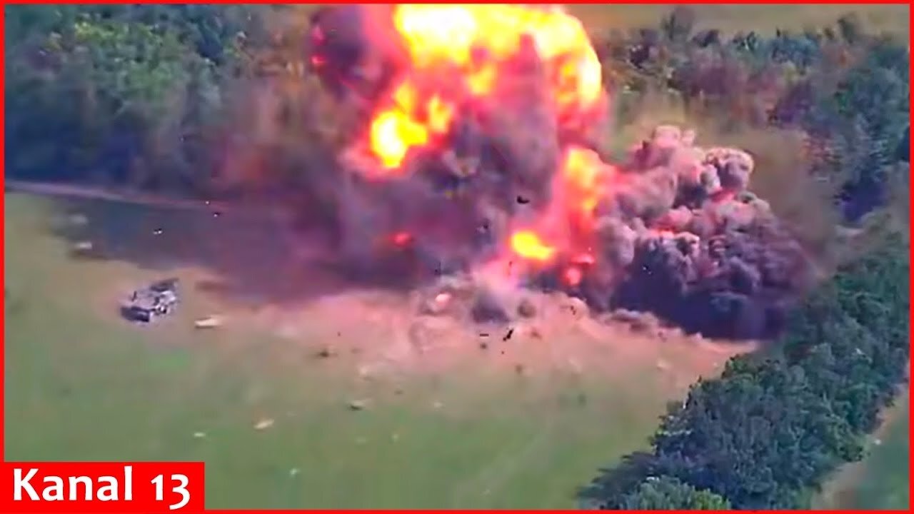 Strong explosion： Kamikaze drone blows up Russian Grad missile system along with projectiles