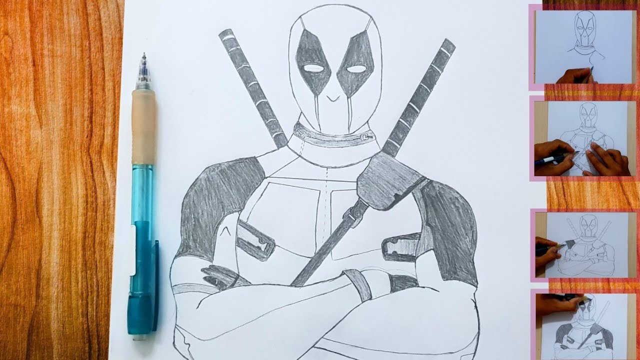 how to draw Deadpool step by step with one pencil ｜ DRAWING DEADPOOL BY EASY WAY