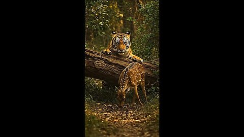 Tiger Leaps from Jungle to Catch Axis Deer #viral #wildlife #tigerattack