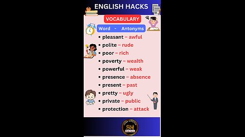 Most important daily use vocabulary with Antonyms 22 #studyhacks123 #vocabulary #english #shorts