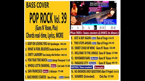 Bass cover POP ROCK vol. 39 _ Chords real-time, Lyrics _ 900+ bass covers (LINKS)