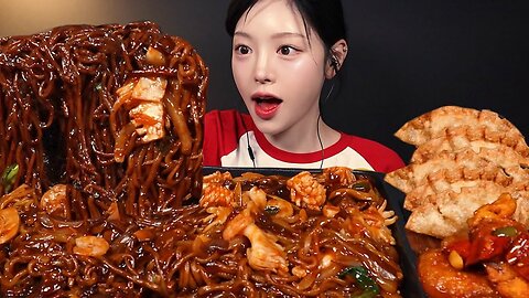 Spicy Jjajangmyeon and Crispy Fried Mandu Mukbang ASMR!