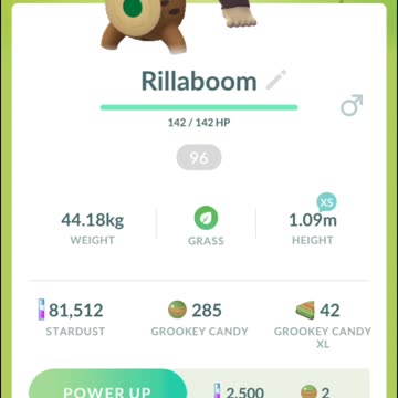 Pokemon Go Evolution - 96% iV Grookey ➡️ Thwackey ➡️ Rillaboom