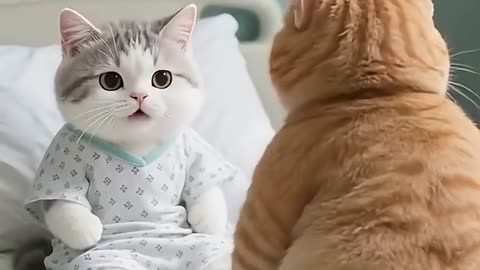 The kitten wanted to eat a duck leg, but his father couldn't afford to buy it.