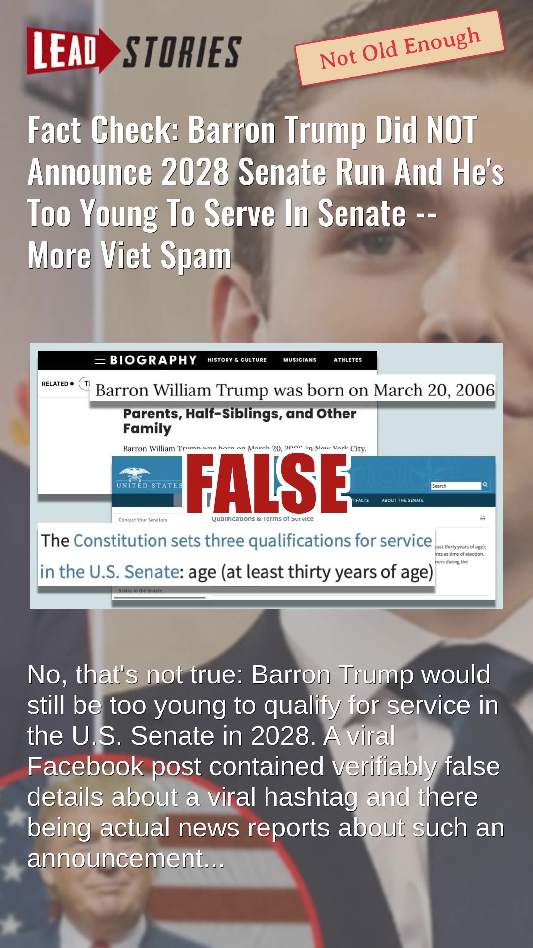 Fact Check: Barron Trump Did NOT Announce 2028 Senate Run And Hes Too Young To Serve In Senate