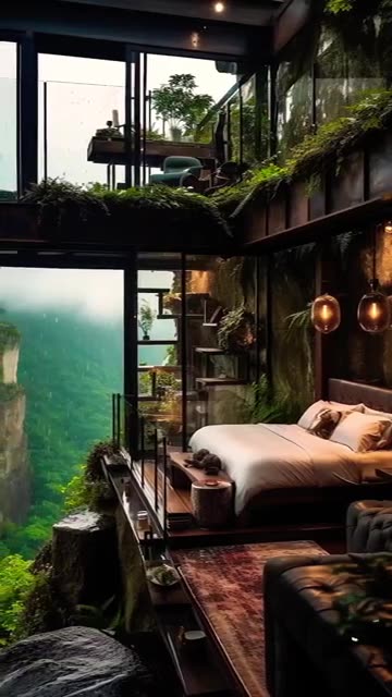 Would you like to stay here?😍 #amazingdesign #rain #jungle #house #cozy #cozyevening