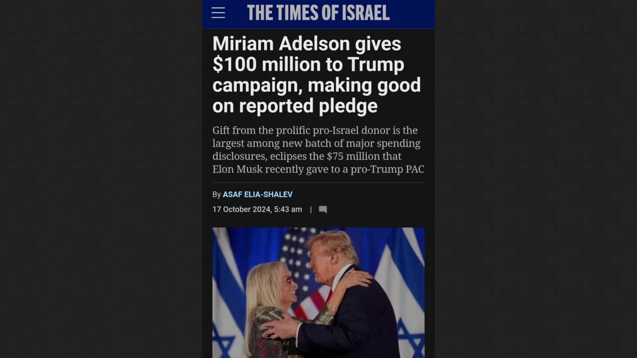 Miriam Adelson Donor - Trump Represents The Interests of Who?