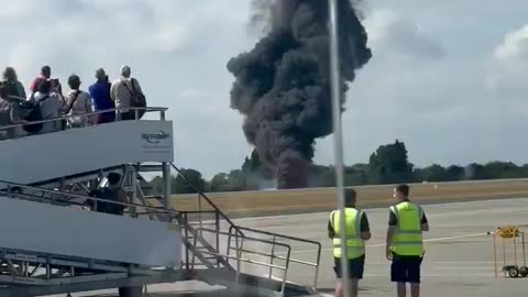 A jet plane has just crashed at London Southend Airport, causing a massive fireball.