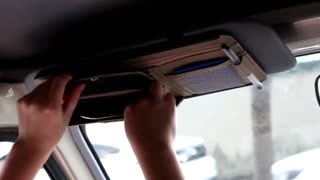 Leather Car Sunshade Organizer with Sun Visor Clip Pen Card Ticket and Sunglasses Storage