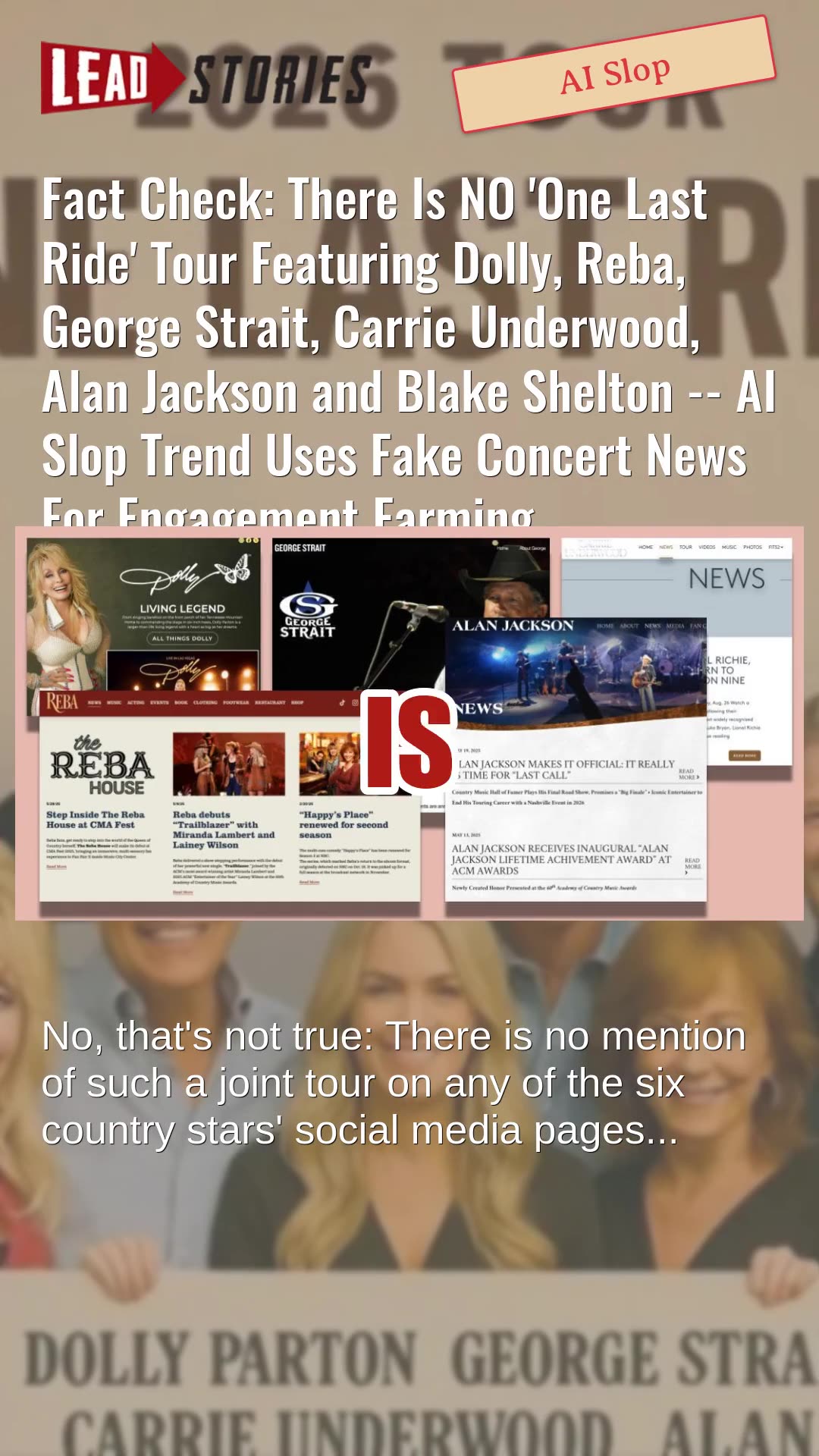 Fact Check: NO 'One Last Ride' Tour Featuring Dolly, Reba, Strait, Underwood, Jackson and Shelton