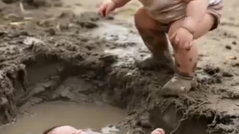 Baby Saving Baby in Puddle of Water!!! AI