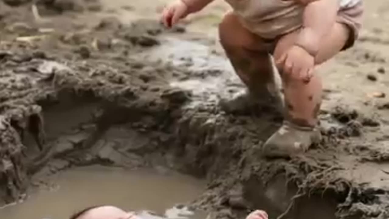 @gottaseevideos:Baby Saving Baby in Puddle of Water!!! AI