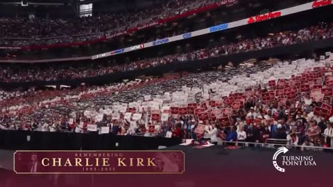 Tens of thousands of Patriots break out in applauseto a banner remembering Charlie Kirk
