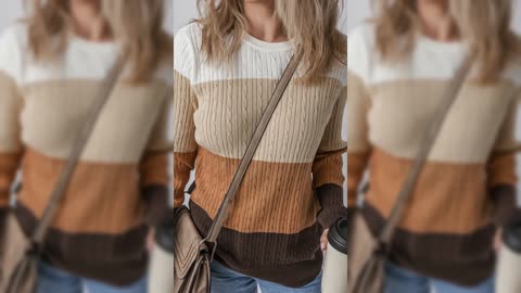 Colorblock Cable Knit Round Neck Sweater