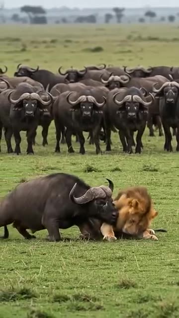 Buffalo Fight for Revenge! Lion Gets Ambushed By The Buffalo herd! 🦁🐃#lion #buffalo #animals