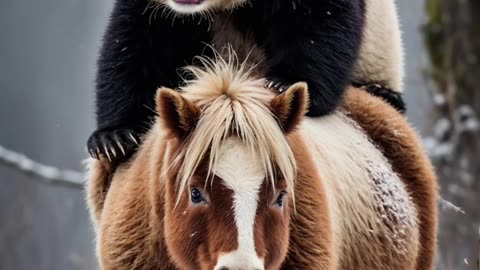 Panda vs Horse 🥰 #panda #horse #shorts #viralvideo #ai #4k #cute #ani...