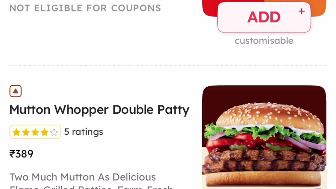 Uber Eats in India and Burger King Mutton Burger