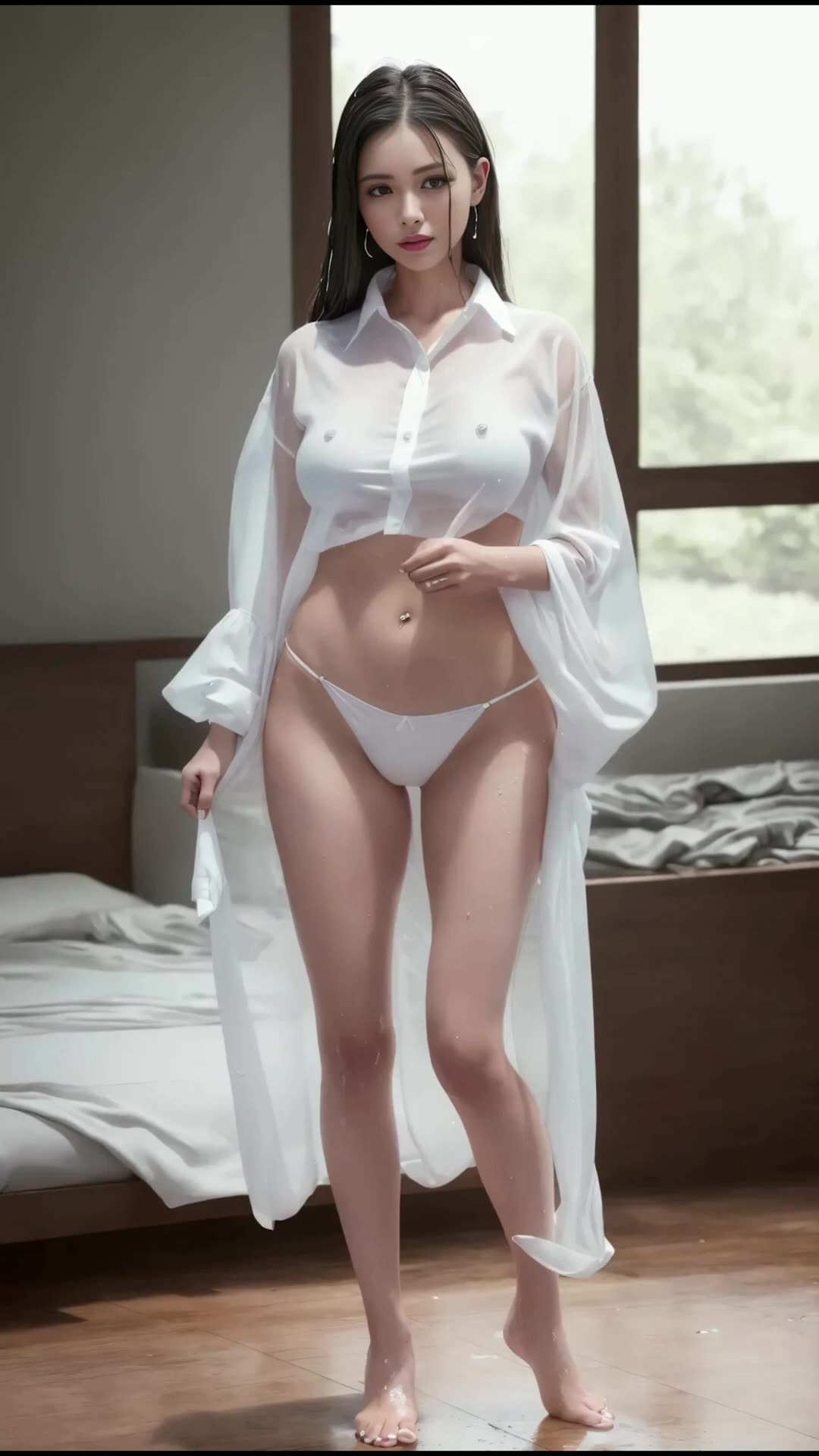 [ AI 4K ZONE ] Ai Art Lookbook Beautiful Girl In A White Shirt And Panties and MUSIC