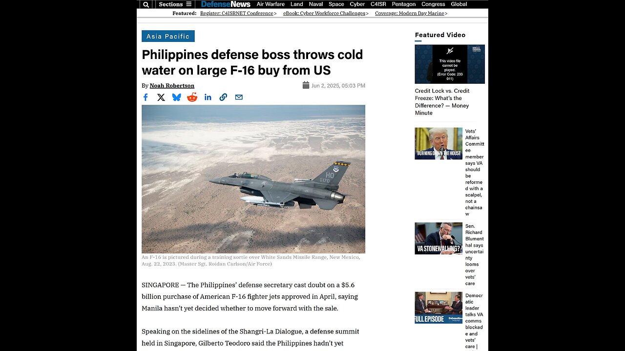 Defense Secretary Teodoro says F-16C Fighter Aircraft not formally offered yet to the Philippines