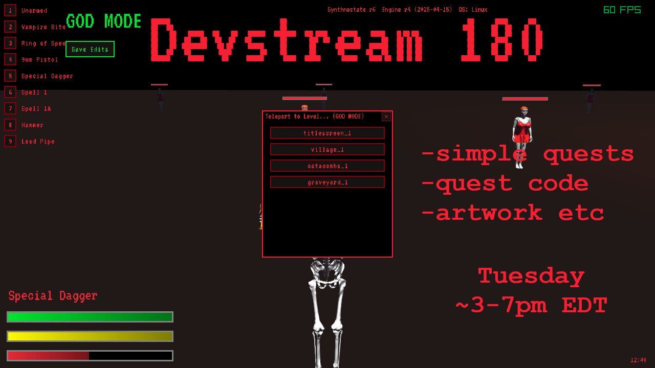 Synthnostate Devstream 180 - Quests!!