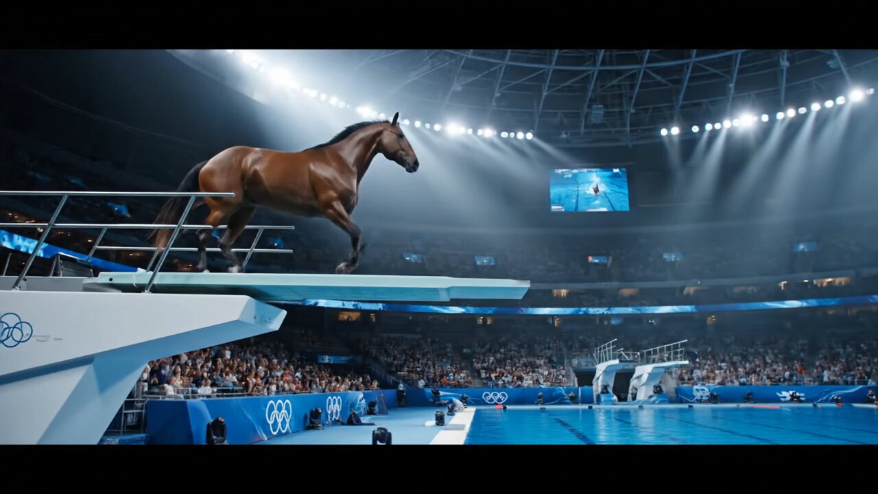 "The Olympic Horse Dive – Epic Stunts in the Pool"