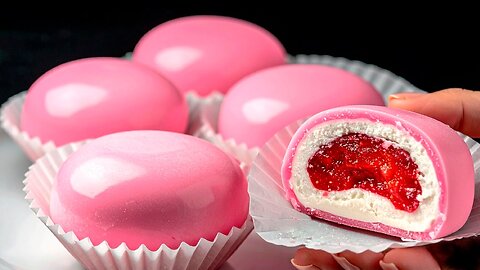 Mochi with Strawberries and Milk – Healthy Breakfast Dessert for Weight Loss! 🍓🥛