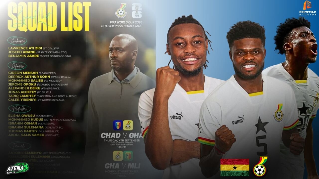 Ghana Black Stars Squad for 2026 World Cup Qualifiers Announced