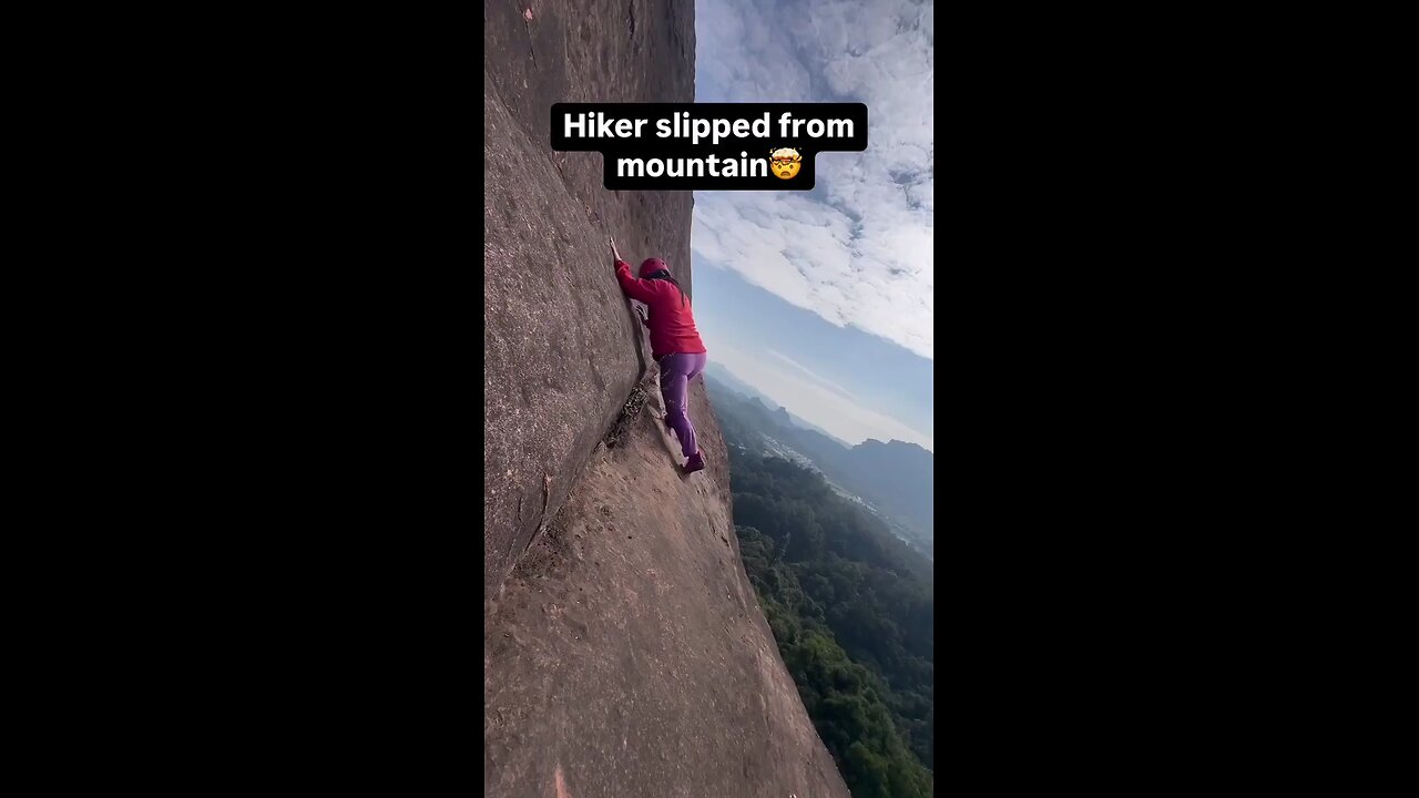 Video captures the moment a Chinese hiker comes devastating close to plummeting off a cliff
