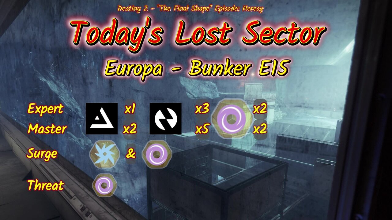 Destiny 2: 4-7-25 Bunker E15 is the Lost Sector. Arc/Void Surge.