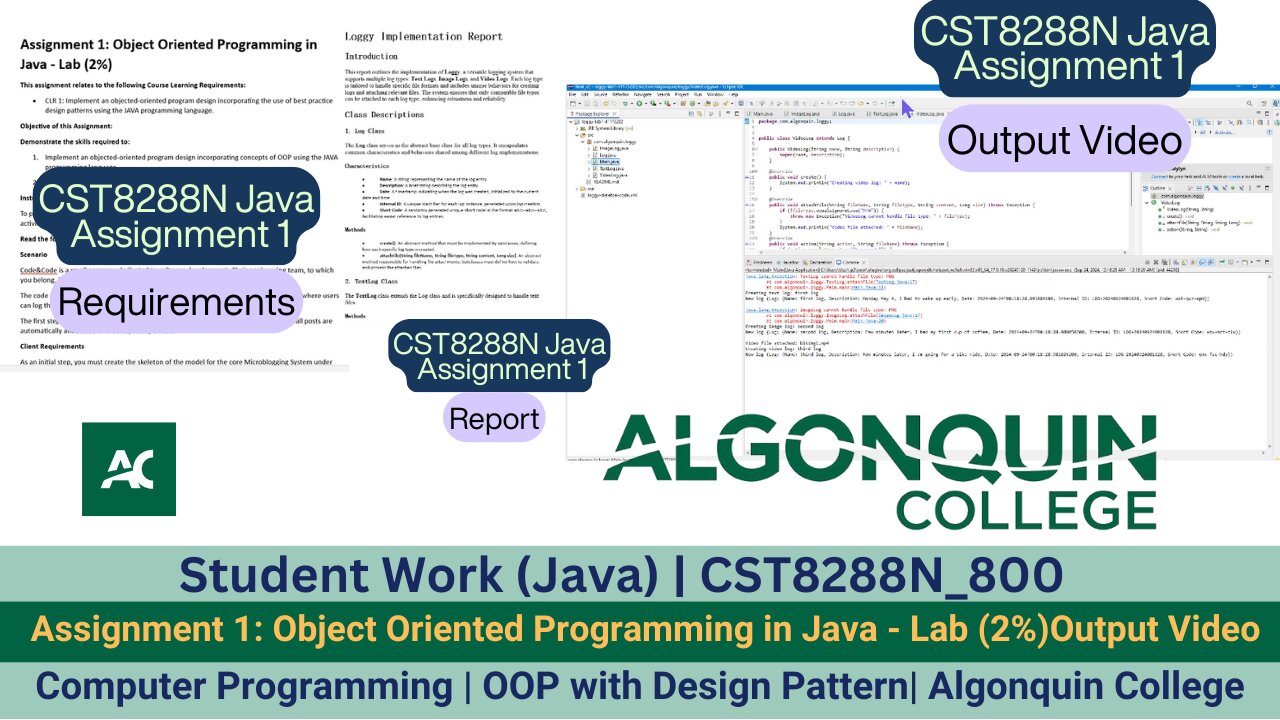 Student Work(Java)| 24F_CST8288N_800 OOP with Design Patterns Assignment 1 Output Video | Algonquin