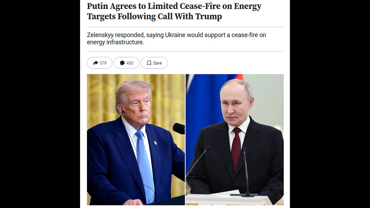 Putin Agrees to Limited Cease-Fire on Energy Targets in Ukraine