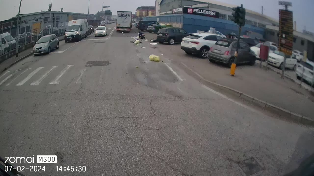 Mini Truck Toppled By Curb Crashes Into Semi