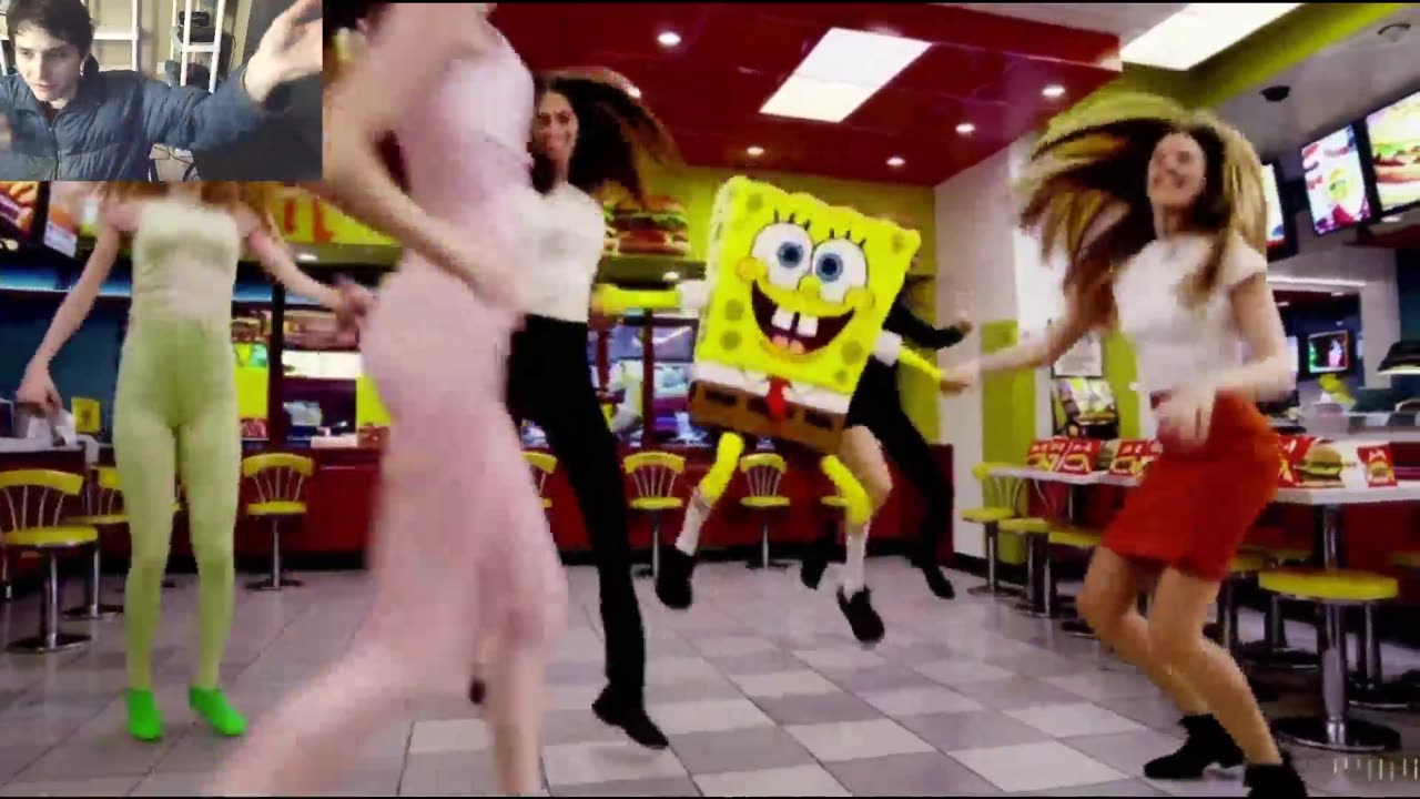 SpongeBob SquarePants Jumping Around With Women At A McDonald's Restaurant Fake Funny Parody Video