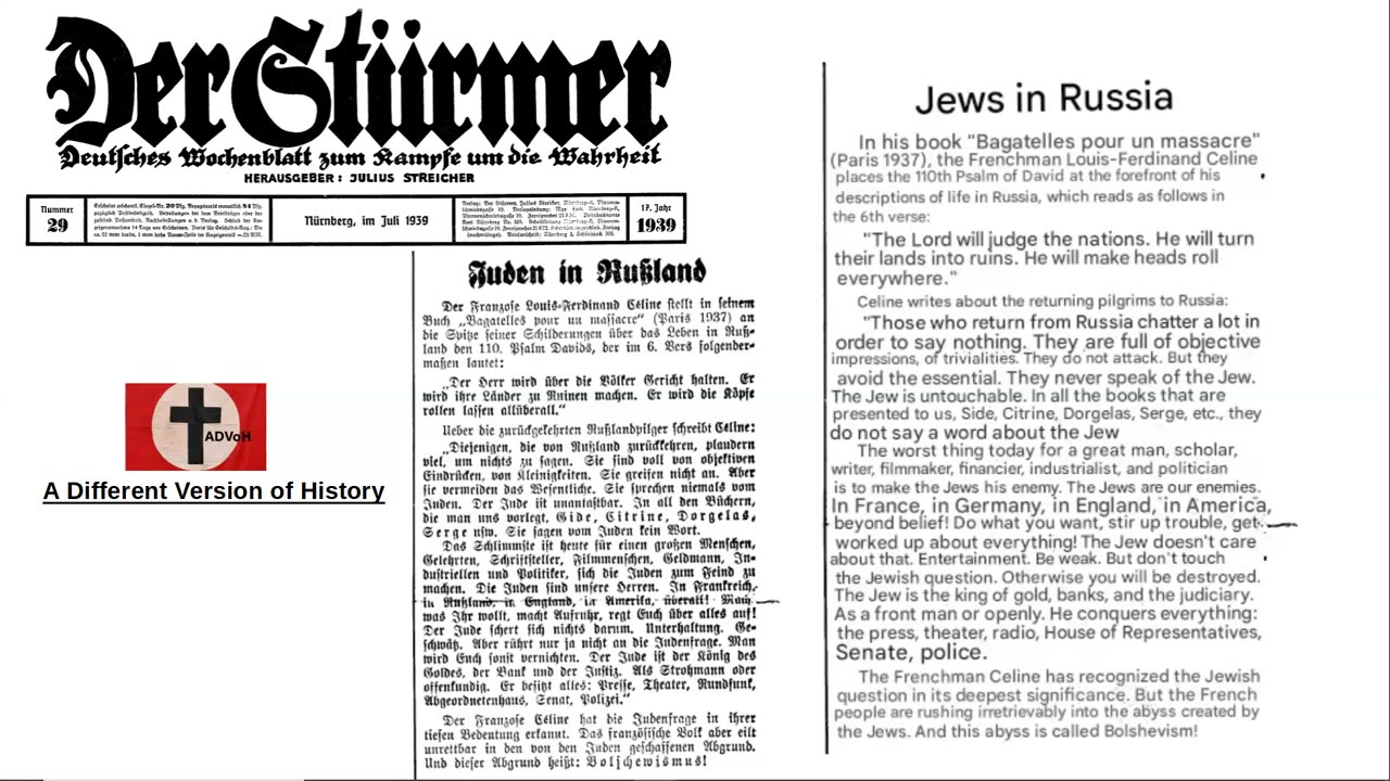 1939 Der Sturmer Quoting Ferdinand Celine on jews in Russia