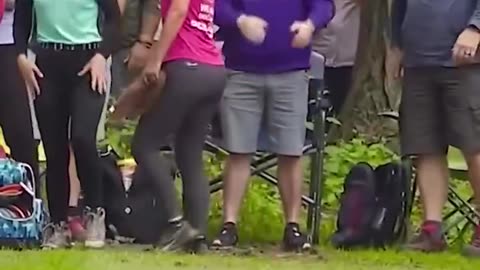An incredible throw during a frisbee competition. USA / Portland / Greenover Golf Course