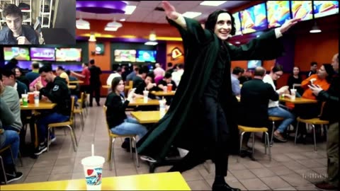 Outtake #3,064 Of Severus Snape From Harry Potter Series Is Dancing At A Taco Bell Restaurant Fake