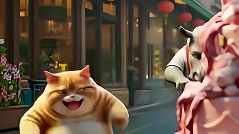 Funny Cat and Pork