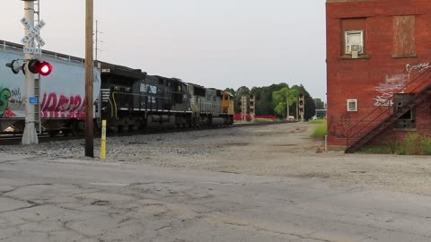 Loco motive moving the rail cars backwards in Bellevue, Ohio