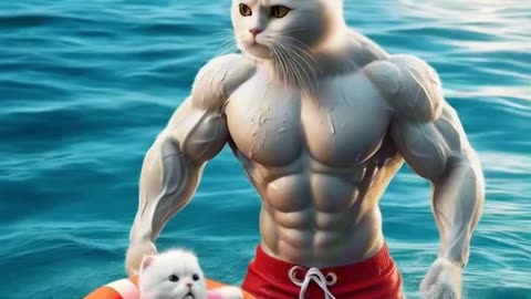 Kitten Overboard Brave Dad Cat Battles a Shark to Save His Little One cat