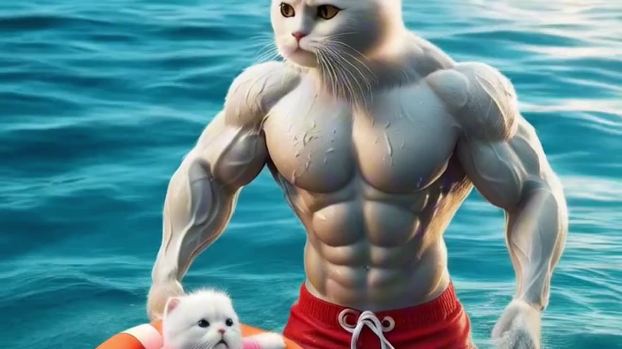 Kitten Overboard Brave Dad Cat Battles a Shark to Save His Little One cat