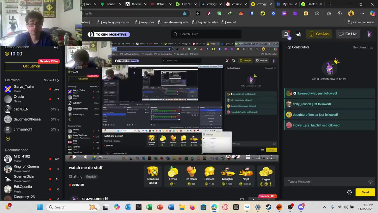 come watch me stuff like blockchain stuff or playing video games or stuff