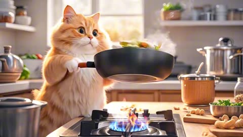 The lovely cat and its friends.#cat #catcookingfood #cute #funny#dog.