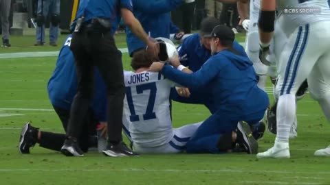 Colts QB Daniel Jones has hobbled to the locker room after suffering a non-contact lower-leg injury