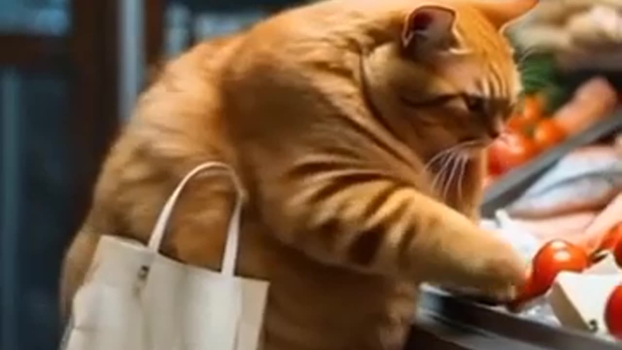 A cat buys tomatoes